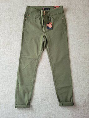 Indigo Poppy Roll Cuff Skinny Jeans 27 Olive Green Slimming Lifiting NWT Earthy
